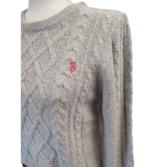 U.S. Polo Association Silver Grey Fisherman Sweater Crew Neck Long Sleeve Large - Picture 6 of 12